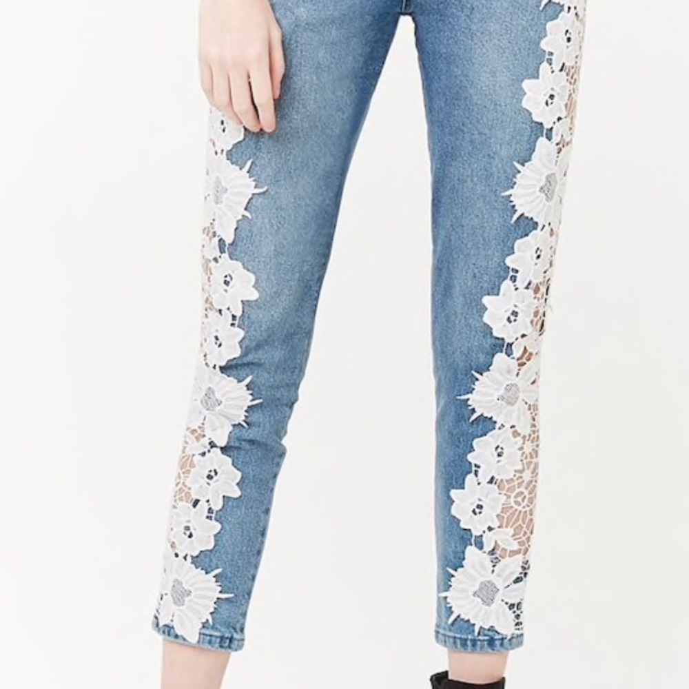 Lace high rise jeans